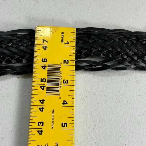 Calvin Klein Jeans Black Leather Braided Belt Women's Large Silver Circle Buckle - Picture 7 of 7